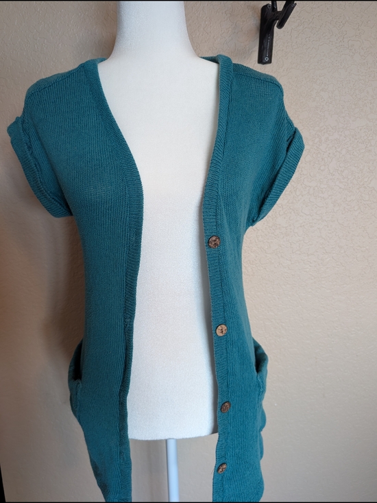 Blue Asphalt Sweaters - Blue Asphalt Teal Short-Sleeve Button Front Knit Cardigan